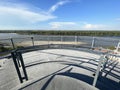 The roof structure of Vukovar water tower with a panoramic view of Vukovar and Danube / Krovna konstrukcija vukovarskog vodotornja Royalty Free Stock Photo