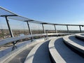 The roof structure of Vukovar water tower with a panoramic view of Vukovar and Danube / Krovna konstrukcija vukovarskog vodotornja Royalty Free Stock Photo