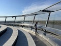 The roof structure of Vukovar water tower with a panoramic view of Vukovar and Danube / Krovna konstrukcija vukovarskog vodotornja Royalty Free Stock Photo