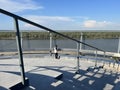 The roof structure of Vukovar water tower with a panoramic view of Vukovar and Danube / Krovna konstrukcija vukovarskog vodotornja Royalty Free Stock Photo