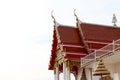 Roof temple ceramic brown red, Church roof temple asia thai on white sky