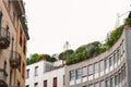 Roof terrace with greenery and solar panels. Green city, eco energy Royalty Free Stock Photo