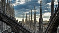 Roof terraces of gothic Milan Cathedral Duomo at sunset, Italy Royalty Free Stock Photo