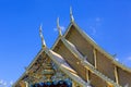 The roof of the Thai temple church is decorated with stained glass panels Royalty Free Stock Photo