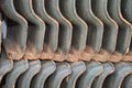 Roof tile. Black roof tiles used in a building construction stacked horizontally in depth in zoom zoom type abstract