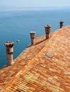 Roof tiles and chimneys on Duino castle Royalty Free Stock Photo