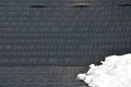 Roof tiles made of plastic imitation wooden shingles. view of rows of gray narrow recycled boards. vents in several elegant bumps.