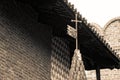 Roof tiles, medieval old roof tile, sepia shot from.