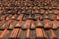 Roof tiles. Roofing texture. Red corrugated tile element of roof Royalty Free Stock Photo