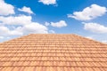 Roof tiles and sky sunlight. Roofing Contractors concept Installing Royalty Free Stock Photo