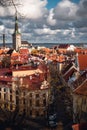 The roof tops of Tallinn city old town and tower of St Olaf`s church Royalty Free Stock Photo