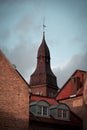 Roof tops and towers in autumn light in Lund Sweden