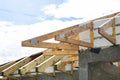 Roof Trusses Connected To The Roof Truss, Not Covered With A Roof, With A Steel I-beam Instead Of A Corner Rafter.