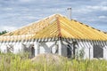 Roof trusses connected to the roof truss, not covered with a roof, with a steel I-beam instead of a corner rafter. Royalty Free Stock Photo