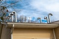 roof with ventilation pipes air metal technology Royalty Free Stock Photo