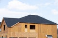 roof and walls of a plywood house frame industry new wooden Royalty Free Stock Photo