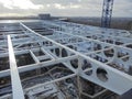 The roof of the water park on a sunny day, concrete, iron, fittings, glass stained-glass windows.