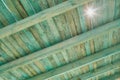 Roof wooden structure on construction site. Installation of wooden beams Royalty Free Stock Photo