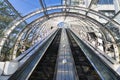 roofed escalator of the headquarter building of the Fuji Television company in Odaiba, Tokyo, Japan