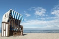 Roofed wicker beach chair Royalty Free Stock Photo