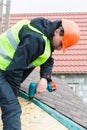 Roofer builder worker Royalty Free Stock Photo