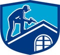 Roofer Construction Worker Working Shield Retro