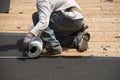 Roofer on Roof, Ice Shield Tar Paper Shingles