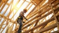 Roofer working on roof structure of building. Workers working on the roof