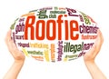 Roofie word cloud hand sphere concept