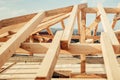 Roofing of building, Construction Details. Wooden Roof Frame at House Construction Royalty Free Stock Photo