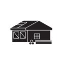 Roofing construction black vector concept icon. Roofing construction flat illustration, sign Royalty Free Stock Photo