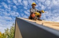 Roofing Construction Contractor Taking Short Break Royalty Free Stock Photo