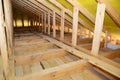 Roofing Construction Interior. Wooden Roof Beams,  Frame House Attic Construction Royalty Free Stock Photo