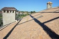 Roofing construction with oriented strand board OSB and bitumen waterproofing before laying asphalt shingles, roof repair