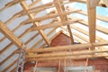 Roofing Construction, Wooden Roof Beams, Rafters, Frame House Attic Construction Royalty Free Stock Photo