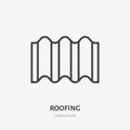 Roofing flat line icon. Illustration of ondulin wavy sheet, roof material. House construction sign. Thin linear logo for