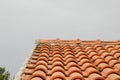 Roofing texture. Red corrugated tile element of roof Royalty Free Stock Photo