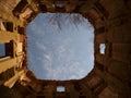 Roofless ruined house with sky view