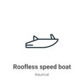 Roofless speed boat outline vector icon. Thin line black roofless speed boat icon, flat vector simple element illustration from