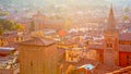 Roofs of Bologna city in sunlight at sunset Royalty Free Stock Photo