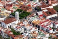 Roofs of buildings of historical town of Garachico. Belltower of Church of Saint Anna Iglesia de Santa Ana. The Garachico is an