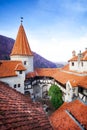 Roofs of Dracula Castle in inner yard, Romania Royalty Free Stock Photo