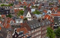 Roofs and facades of Amsterdam. City view from the bell tower of the church Westerkerk, Netherlands. Royalty Free Stock Photo