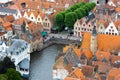 Roofs of Flemish Houses and canal in Brugge