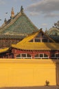 Roofs at Gandantegchinlen Monastery, Ulan Bator, with a beautiful sunset light
