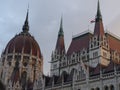 Roofs of the hungarian parliament to Budapest to the sunset. Royalty Free Stock Photo