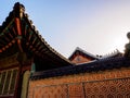 Roofs in Korea, traditional korean architecture. Gyeongbokgung Palace, Seoul, South Korea Royalty Free Stock Photo