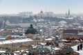 Panorama of the ancient city. Roofs of Lviv, Ukraine. A view from above on the historical center of Lviv. Winter