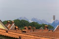 Roofs and mountains. Royalty Free Stock Photo