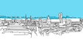 On the roofs of Munich, Vector Outline Sketch